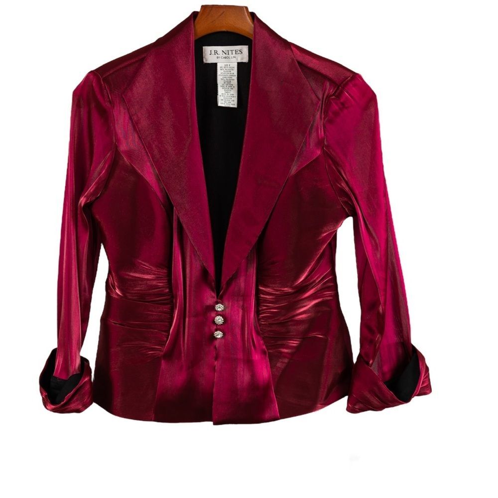 Vintage 90s J.R. Nites by Carol Lin Burgundy Metallic Blazer size 6